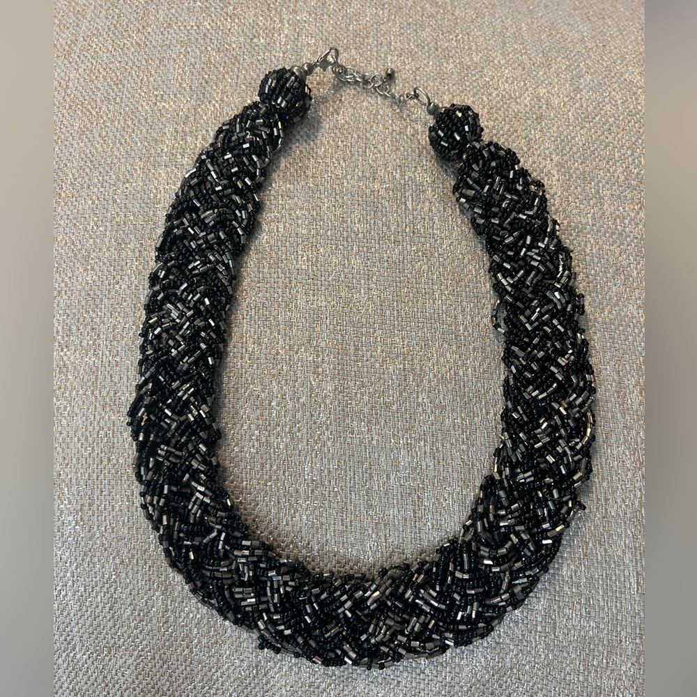 Black and silver beaded choker necklace with adjustable clasp from boutique!